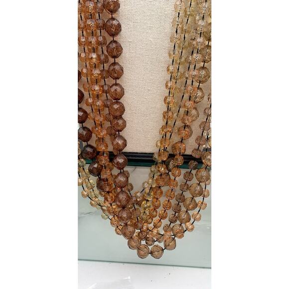Vintage Multi Strand Faceted Beaded Ombré Brown To Smokey Beaded Necklace - Picture 4 of 7